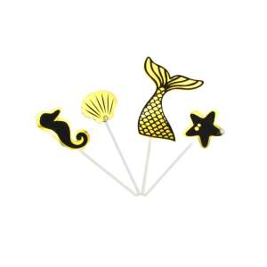 Golden Mermaid Cake Topper with Sea Shell, Starfish and Seahorse - Celebright Birthday Candle & Cake Topper