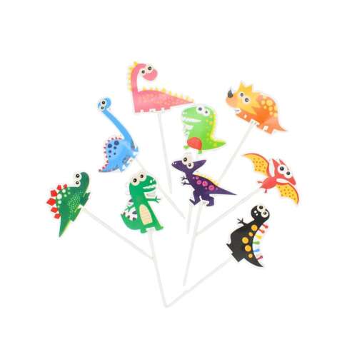 Decoratiuni pentru tort în formă de dinozaur, set de 8 bucăți, modele de dinozauri colorate, perfecte pentru petreceri de ziua de naștere