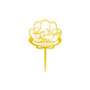 Topper de tortă auriu 'La Multi Ani', design scoică - Decoratii si echipamente pentru petreceri