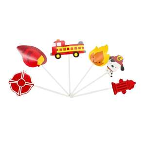 Firefighter cake topper set, includes fire truck, fire hydrant, fire hat, fire and dog, perfect for birthday cake decoration - Birthday Candle & Cake Topper