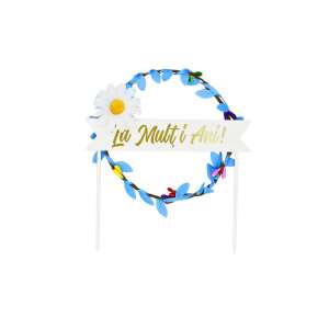 Decoratiune pentru tort cu ghirlanda de flori albe și banner 'La Mulți Ani!', decoratiune pentru tort de ziua de naștere - Decoratii si echipamente pentru petreceri