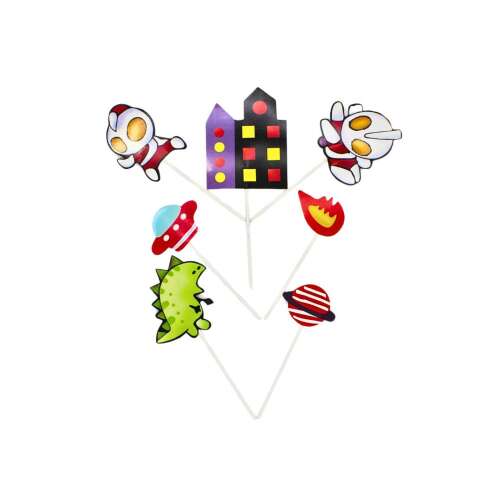 Cake Topper Out of Space, set de 7, decorațiuni pentru tort cu tematică spațială, topper pentru tort de ziua de naștere, accesorii pentru decorarea torturilor