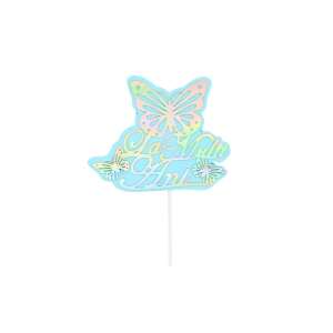 Topper pentru tort albastru și argintiu La Mulți Ani cu fluturi - Decoratii si echipamente pentru petreceri