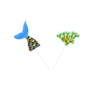 Mermaid tail and coral cake topper set, blue and green glitter, perfect for mermaid themed birthday parties - Party Supply