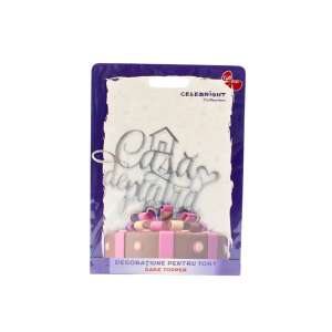 Silver 'Casa de Piatra' Cake Topper for Housewarming Party - Celebright Birthday Candle & Cake Topper