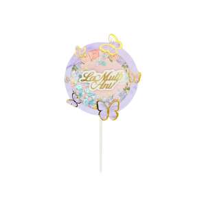 Dekoracja na tort Happy Birthday z liliowymi motylami i kwiatami - Rekwizyty imprezowe