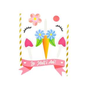 Unicorn cake topper with Happy Birthday banner, flowers, horn, ears, eyelashes and straws - Birthday Candle & Cake Topper