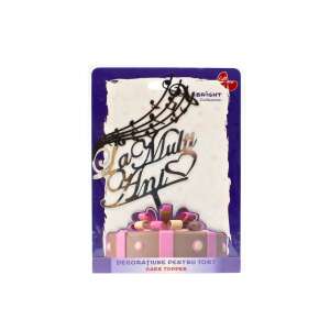 Decoratiune pentru tort La Multi Ani, cu note muzicale si inima, auriu si negru - Decoratiuni pentru tort