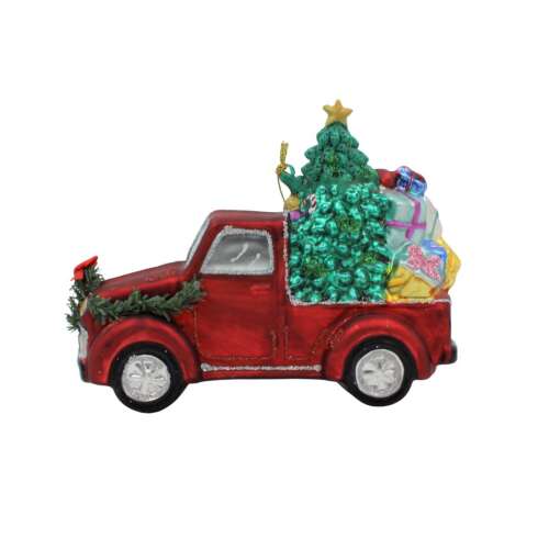 Red truck with Christmas tree and gifts ornament