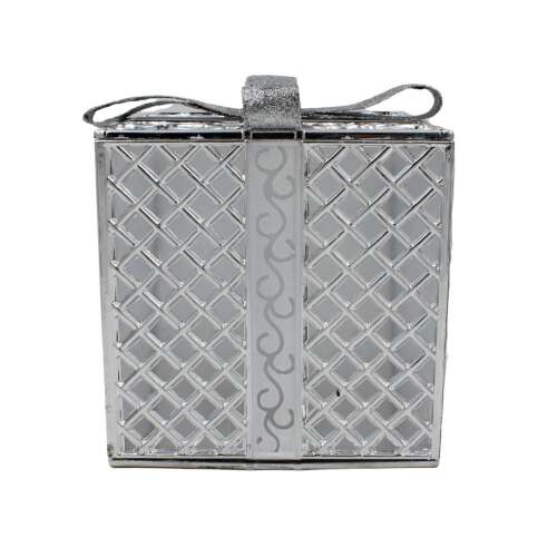 Silver gift box with LED lights, Edelman Christmas decoration