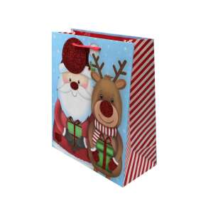 Large Christmas gift bag with Santa and reindeer design, perfect for wrapping presents - Art & Craft