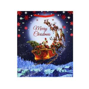 Geantă de cadouri de Crăciun cu design cu Moș Crăciun și reni, text Merry Christmas - Nonbrand Pungi cadou