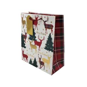 Christmas gift bag with reindeer and plaid pattern - Gift wrapping