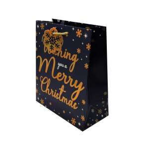 SDE M Pungă cadou 'Wishing You a Merry Christmas', albastră cu fulgi de nea aurii și inscripție, mărime M - Nonbrand Pungi cadou