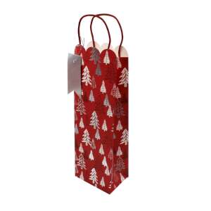 Pungă cadou roșie de Crăciun cu copaci argintii, mărime SDE B, 12,5 x 35,5 cm - Nonbrand Pungi cadou