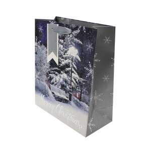 Geantă mare de cadouri de Crăciun cu un design de iarnă, prezentând un parc acoperit de zăpadă cu o bancă și lampi stradale, perfectă pentru cadourile de Crăciun - Nonbrand Pungi cadou