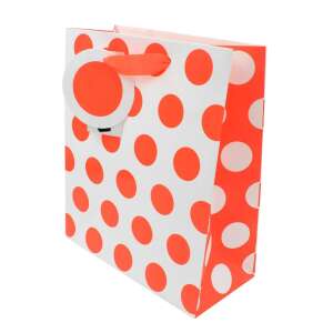 Orange polka dot gift bag with white background, angled view - Art & Craft