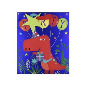 Подаръчна торбичка Clairefontaine M DINOSAURS, синя с червен динозавър и балони за парти, идеална за подаръци за рожден ден - Изкуства и хобита