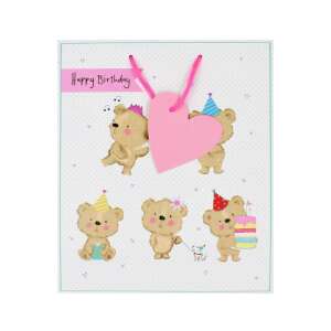 Clairefontaine SDE M La mulți ani, Ursul! pungă cadou cu etichetă în formă de inimă roz și design drăguț cu urși - Ambalaje cadouri