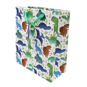 Clairefontaine Dinosaur Gift Bag, Large, White with Green Dinosaurs, Gift Bag with Handle - Art & Craft