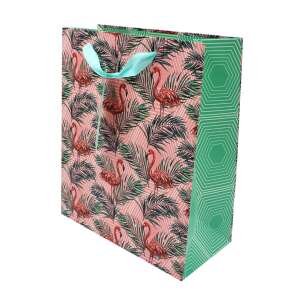 Clairefontain Flamingo Подаръчна торбичка, розова с зелени палмови листа и модел на фламинго - Изкуства и хобита