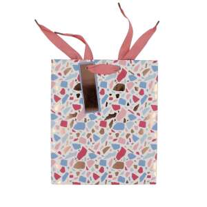 Clairefontaine L Terrazzo gift bag with pink ribbon, small size, terrazzo pattern - Art & Craft