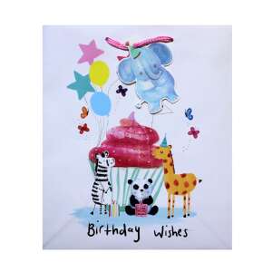 Clairefontaine M animal cupcake girl birthday gift bag, white with pink polka dots, elephant, zebra, panda, giraffe, cupcake - Art & Craft