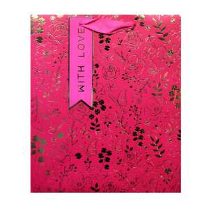 Clairefontaine gift bag with pink floral design and gold accents, with a 'With Love' tag - Art & Craft