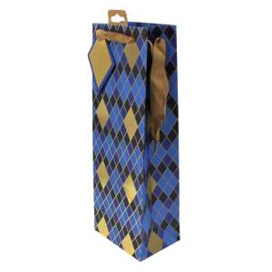 Sac de cadou albastru și auriu cu model de diamant, perfect pentru sticle de vin - Nonbrand Pungi cadou