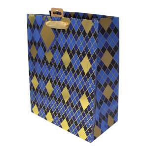 Blue and gold gift bag with diamond pattern - Gift wrapping
