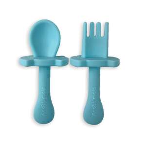 Frootimals Baby Spoon and Fork Set, Blue, Silicone, BPA Free, Soft and Safe, Anti-Choke - Children's cutlery