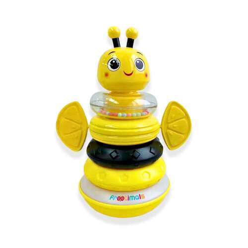 Музикална играчка Frootimals Bizzy LemonBee за бебета, жълта пчела с подреждащи се пръстени, светлини и звуци