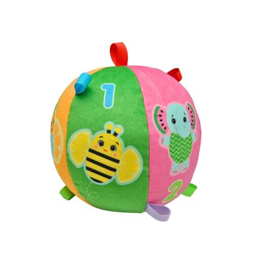 Frootimals Activity Ball with Sound, a colorful plush ball with animal designs and crinkle sounds for baby's sensory development