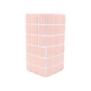 Lachsfarbene Keramikvase mit quadratischem Fliesenmuster, 20x10,5 cm - Innenarchitektur