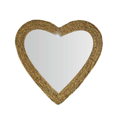 Koopman heart-shaped mirror with seagrass frame, 62 cm