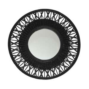 Black round bamboo frame mirror 56cm, decorative wall mirror with a black bamboo frame, modern and stylish home decor - Mirror