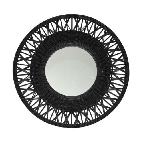Black Round Bamboo Frame Mirror 56cm