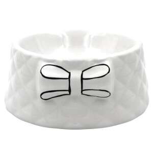 White porcelain pet bowl with black bow design - Pet Care