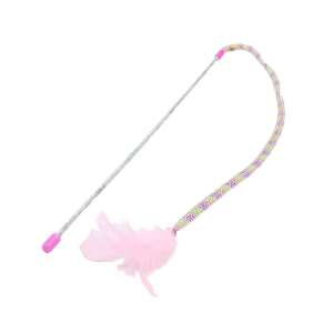 Silver fishing rod cat toy with pink feather, 40cm long - Cat Toy