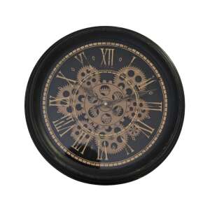 Black and gold wall clock with Roman numerals and gears, 34cm - Koopman