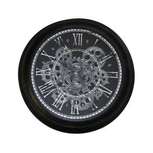 Black and silver 34cm wall clock with Roman numerals and gear design - Koopman