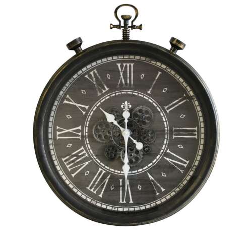 Koopman Design 60cm Pocket Watch Wall Clock, black with roman numerals and gears