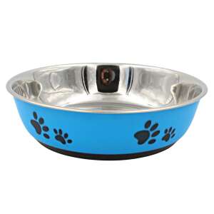 Синя купа за домашни любимци от неръждаема стомана с дизайн с отпечатъци от лапи, диаметър 22 см - Животновъдство