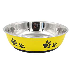 Жълта купа за домашни любимци от неръждаема стомана с отпечатъци от лапи, 22cm - Животновъдство