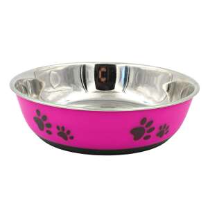 Розова купа за домашни любимци от неръждаема стомана с дизайн с лапи, 22cm - Животновъдство