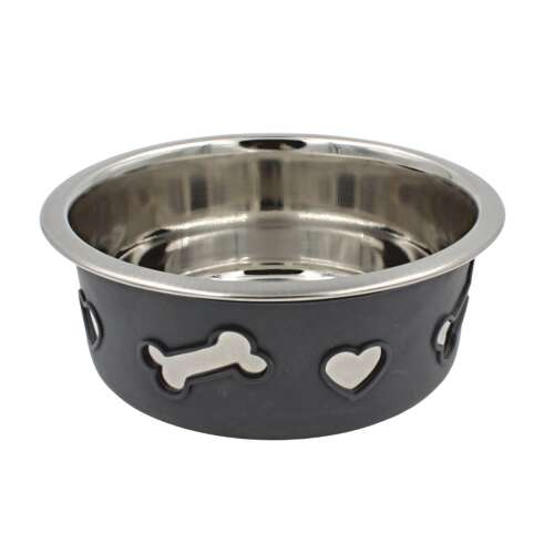 Кучешка купа от неръждаема стомана с дизайн на кост и сърце, 16x6cm