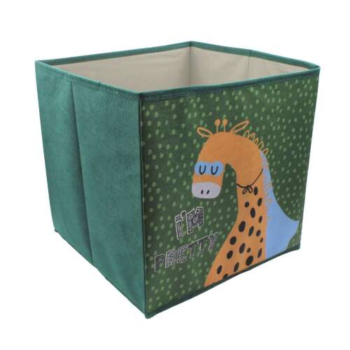 Green fabric storage box with a giraffe print, 30x30 cm, perfect for organizing toys, clothes, or other items
