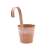 Pink metal flower pot with hook for railing, 12.5 cm, angled view