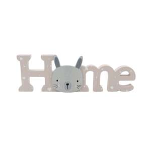 Pink wooden 'Home' sign with a cute bunny face, perfect for home decor - Art & Craft