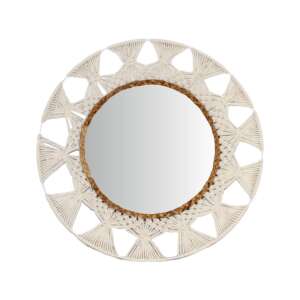 Koopman round mirror with white macrame frame - Mirror